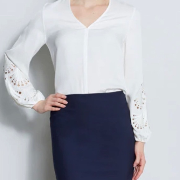 Tahari Skirt. Deep blue and black lace pattern. Side slits. Back zipper. - Picture 2 of 6